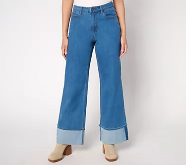 Peace Love World Regular Full Length Cuffed Jeans w/ Pintuck - Denim