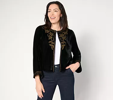 Destination 365 Embroidered Velvet Long Sleeve Topper