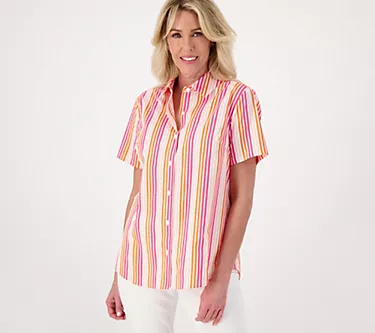 Denim & Co. Coolmax Striped Button Front Shirt