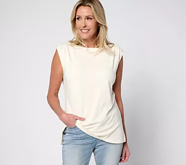BEAUTIFUL by Lawrence Zarian Refined Knit Gathered Shoulder Tank