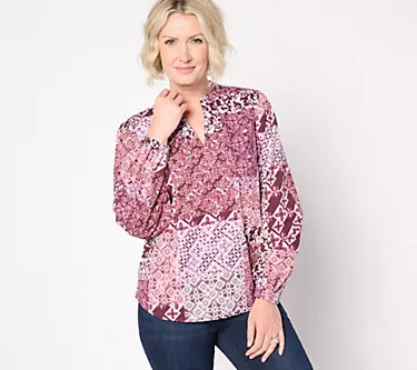 Belle Boho by Kim Gravel Patchwork Luxe Poplin Popover Blouse