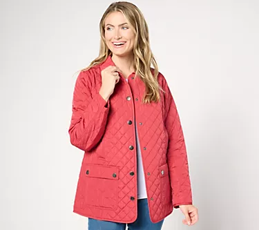 Joan Rivers Quilted Barn Coat with Plaid Lining