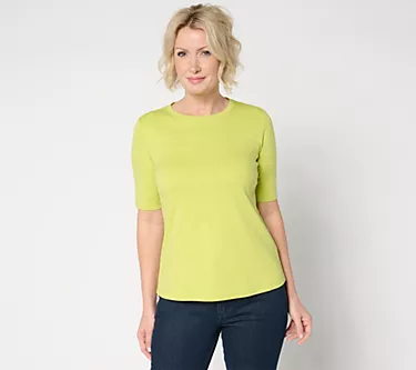 Isaac Mizrahi Live! Essentials Pima Cotton Elbow Sleeve Top