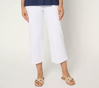 Belle by Kim Gravel Petite TripleLuxe Twill Wide Leg Crop w/ Fray