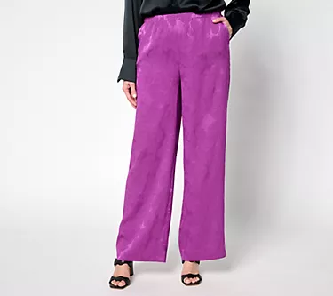 LOGO by Lori Goldstein Petite Full Length Wide Leg Soft Pants