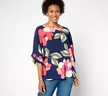 Susan Graver Regular Printed Rayon Crepe Dolman Sleeve Top