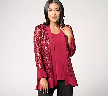 Susan Graver Occasions Regular Sequin Cardigan and Knit Tank Set