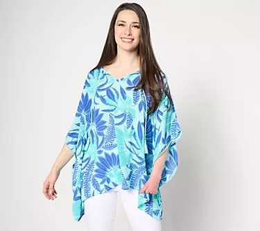 Denim & Co. Beach Georgette Split Neck Poncho