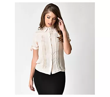 Unique Vintage Cream Short Sleeve Colvin Blouse