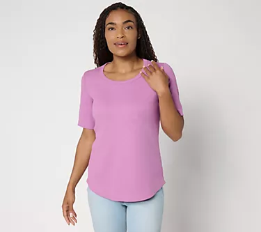 Denim & Co. Essentials Modal Rib Short Sleeve Scoop Neck Top