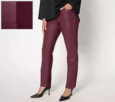 Belle by Kim Gravel Regular Faux Leather Front, Ponte Back Pant