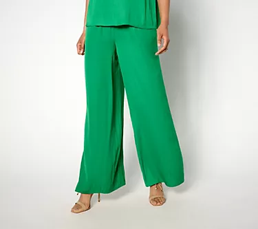 Isaac Mizrahi Live! Petite Crinkle Satin Flowy Wide Leg Pants