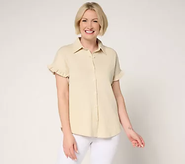 Belle by Kim Gravel Packabelle Ruffle Sleeve Button Up Shirt