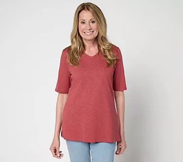 Denim & Co. Regular Print or Solid Elbow Sleeve V-Neck Tunic