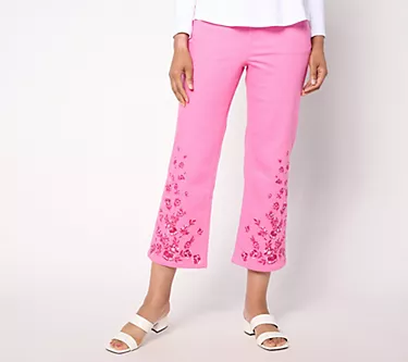 Isaac Mizrahi Live! Tall True Denim Wide Leg Crop Jeans w/ Embroidery