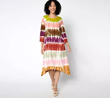 LOGO by Lori Goldstein Reg. 3/4 Sleeve Scoop Neck Sharkbite Dress