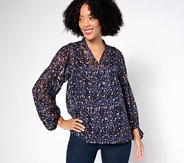 BEAUTIFUL by Lawrence Zarian Printed Textured Blouse with Knit Tank