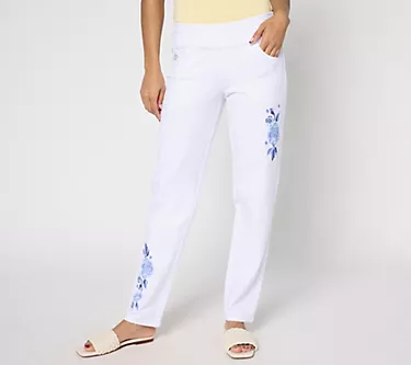Quacker Factory DreamJeannes Short Flat Waist Floral Straight Jean