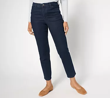 Susan Graver Petite Ankle Length Tapered Jean - Indigo