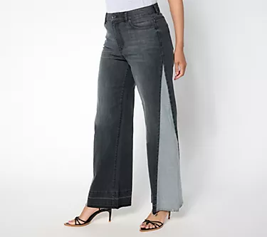 LOGO by Lori Goldstein Reg. Wide Leg Ankle w/Release Hem Jean