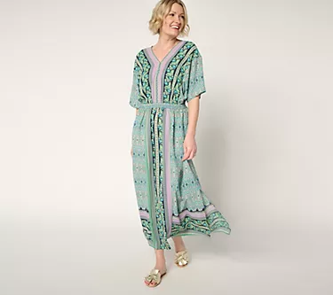 Belle Boho by Kim Gravel Petite Lotus Sunrise Border Maxi Dress