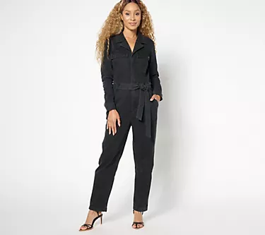 Me by Jennie Garth Petite Washed Black Denim Jumpsuit