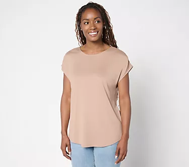 Belle by Kim Gravel Ruched Shoulder Peached Modal Blend Top