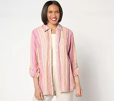 Denim & Co. Naturals Linen Blend Regular Button-Front Tunic