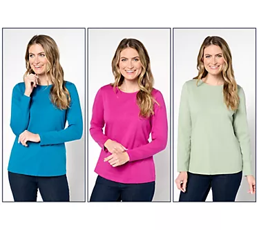Denim & Co. Essentials Perfect Jersey 3-Pack Crew Neck Tops