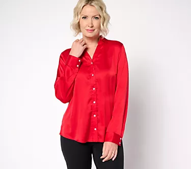Denim & Co. Satin Long-Sleeve Button-Front Top