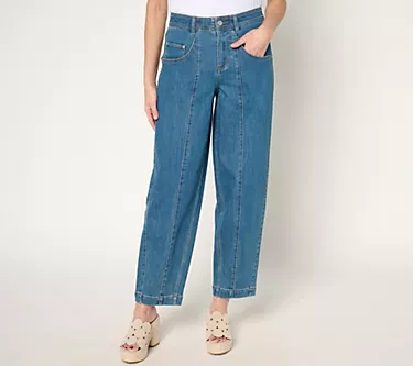 310918-logo-by-lori-goldstein-petite-indigo-barrel-leg-ankle-jeans-1.webp