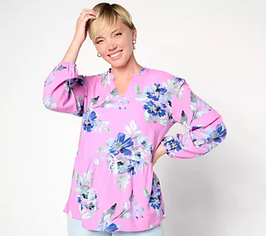 Denim & Co. Printed Blouse with Smocked Cuff
