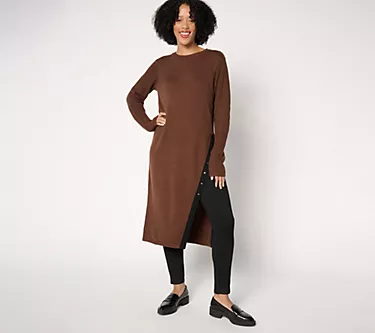 Peace Love World Petite Crew Neck Side Slit Tunic/Dress