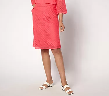 Isaac Mizrahi Live! Tall Crochet Knit Pull On Knee Length Skirt
