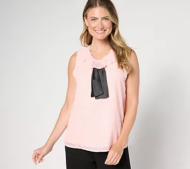 by Stacy London Jacquard Chiffon Top with Satin Bow