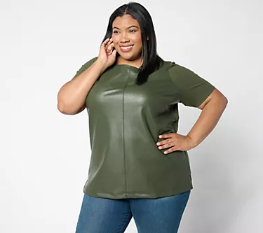 Belle by Kim Gravel Faux Leather Knit Back Top