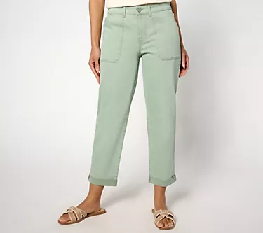 LOGO by Lori Goldstein Petite Boyfriend Jean with Fray Hem