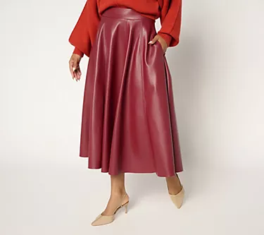 Carla Rockmore Collection Petite Faux Leather Circle Skirt