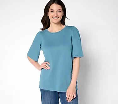 Belle by Kim Gravel Slub Knit Top with Flutter Sleeves