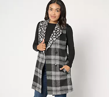Susan Graver Regular Printed Double Breasted Vest with Tie