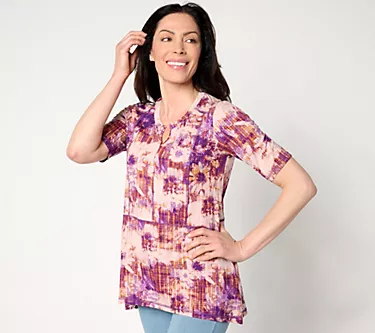 LOGO by Lori Goldstein Printed Knit Elbow Sleeve Top