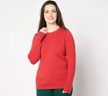 Susan Graver Fine Gauge Crew Neck Cable Stitch Sweater