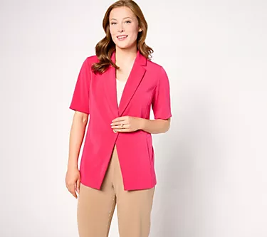 GRAVER Susan Graver LK Fusion Cutaway Hem Short Sleeve Blazer
