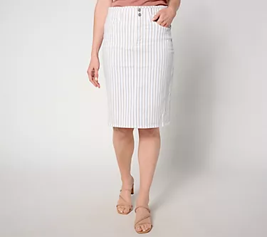 NYDJ High Rise Skirt w/ Hollywood Waistband - Beach Stripe