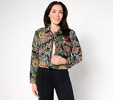 Peace Love World Novelty Floral Jacquard Button Front Jacket