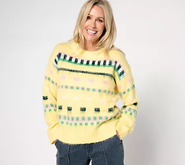 by Stacy London Patterned Crew Neck Cozy Sweater