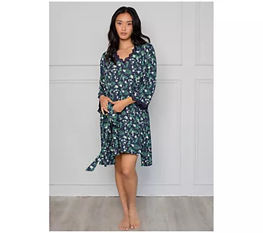 LATTELOVE Knit Robe with Lace Trim Detail