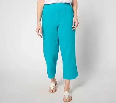 Belle Beach by Kim Gravel Petite Cotton Gauze Frayed Edge Pant