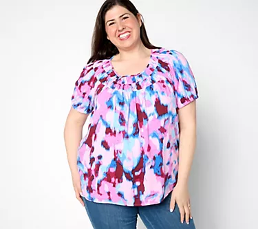 Denim & Co. Adaptive Printed Short-Sleeve Blouse