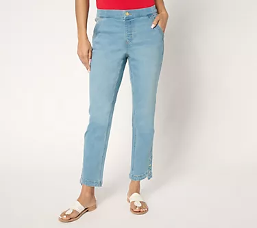Denim & Co. Petite Indigo Easy Stretch Straight Leg Ankle Jean